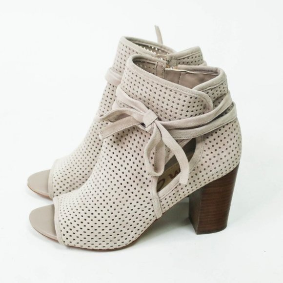 Sam Edelman Ellery Open-Toe Perforated Suede Booties Ankle Boots Shoes Heels - Picture 2 of 8